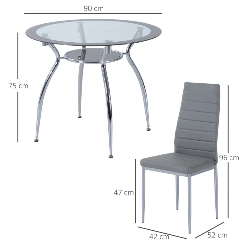 5Pc Dining Set with Padded Chairs and Circular Glass Top Table