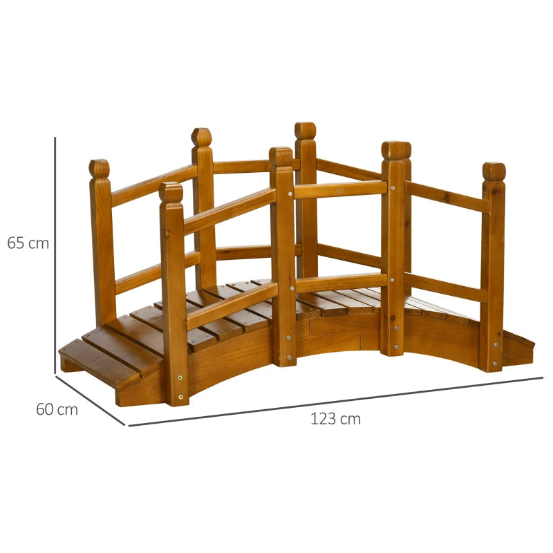 Wooden Garden Bridge Arc with Safety Railings for Pond / Garden Stream