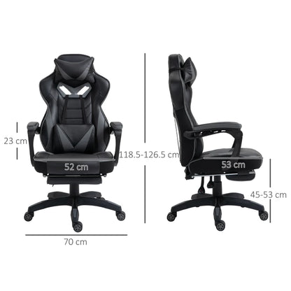 Computer Gaming Chair with Lumbar Support and Footrest - Grey / Black