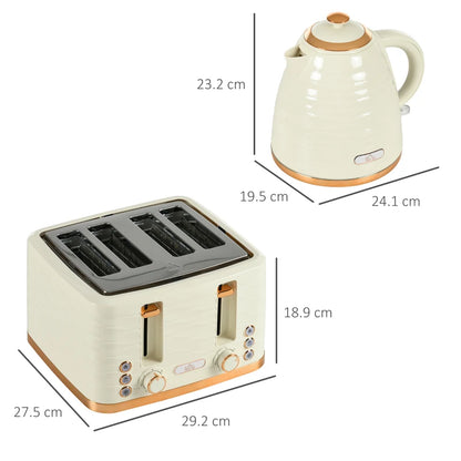 Kettle (1.7L) and Toaster Set with 7 Browning Controls and Crumb Tray (4 Slice) - Beige / Gold