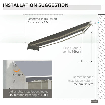 (2.5-2m) Adjustable Winding Retractable Canopy Awning - Grey