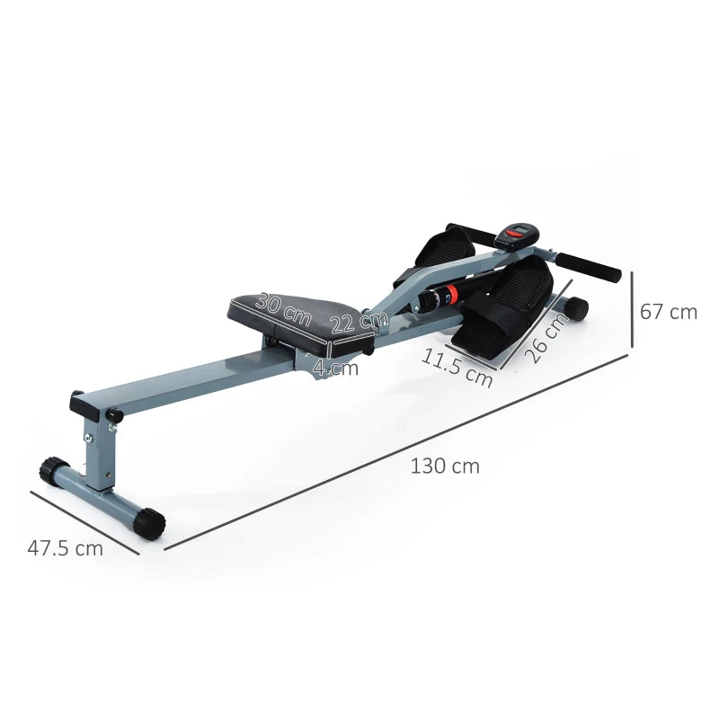 Slimline Compact Gas Strut Rowing Machine with 12-Level Adjustable Resistance and LCD Digital Monitor