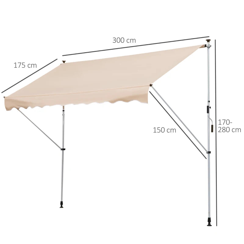 (3x1.5m) - Adjustable Aluminium Frame Awning Canopy - Beige