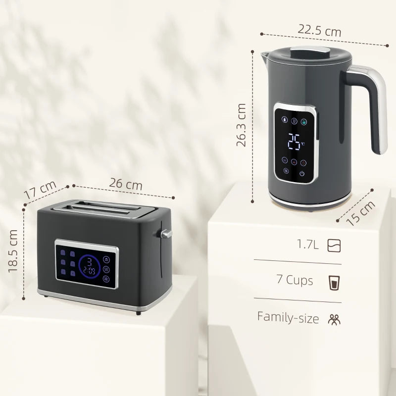 Smart Touch Screen Kettle and Toaster set - Grey
