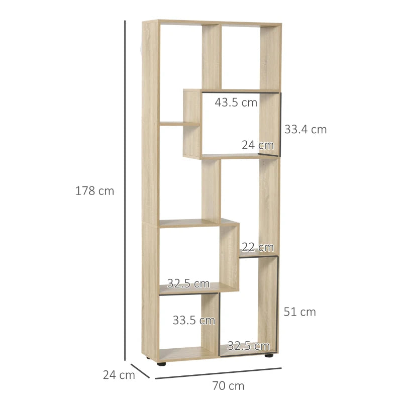 8-Tier Freestanding Modern Storage Shelf / Bookcase with Melamine Surface Anti-Tipping Foot Pads - Wooden Effect