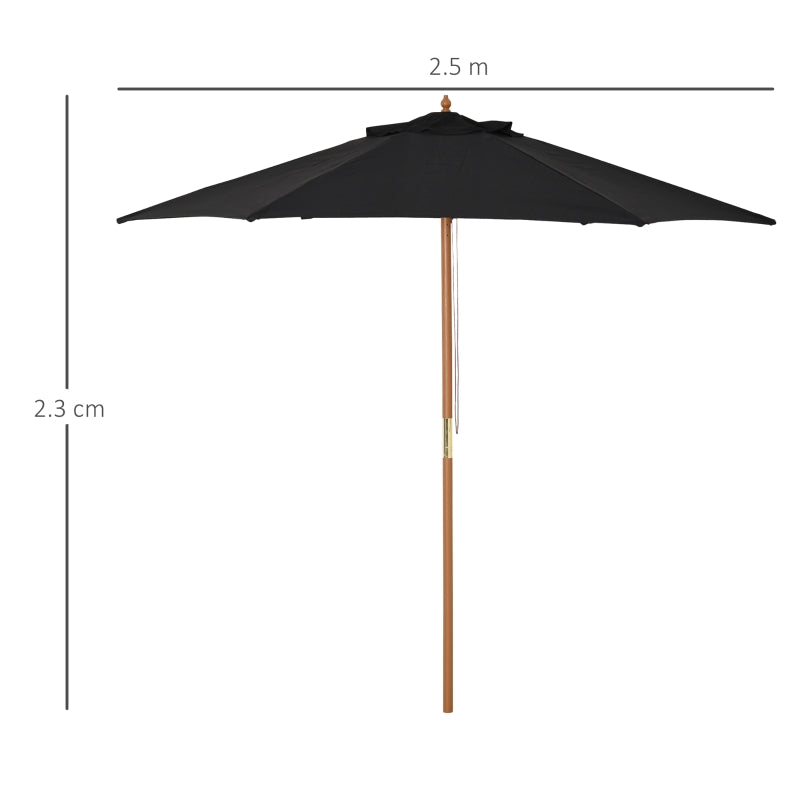 2.5m - Wooden Garden Parasol Outdoor Canopy Sun Shade for Patio - Black