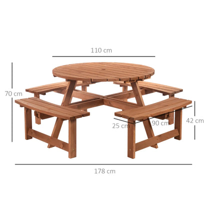 8-Seater Wooden Picnic Bench Open Park Style Seating for Garden