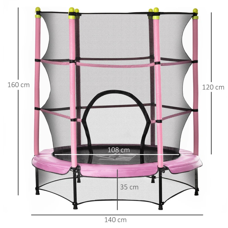 (5.2ft) - Kids Indoor / Outdoor Trampoline with Springless Design and Safety Enclosure Netting - Pink