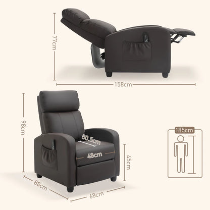 Reclining Massage Function Faux Leather Armchair with Adjustable Leg Rest & Side Pocket - Brown