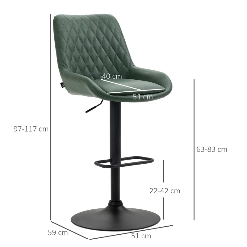 Adjustable Counter Height Retro Bar Stools / Dining Chairs with Footrest - Set of 2 - Green