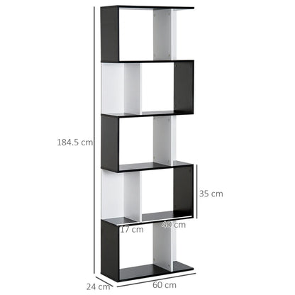 5 Tier Bookcase Storage Display Shelving - S Shape design