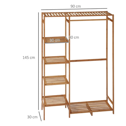 Bamboo Coat Rack with Clothes Hanger Storage and 6-Tier Shoe Shelving