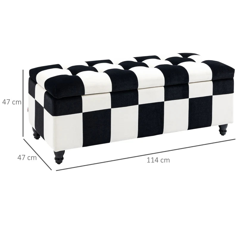 Black & White Tile Patterned Button Tufted Storage / Bed End Ottoman