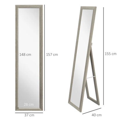 Wall Mounted or Freestanding - Full Length - Wooden Framed Mirror - Grey