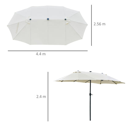 LED - Double Sided Parasol Sun Umbrella - Solar Lights - (4.4m) - (Base Not Included) - White