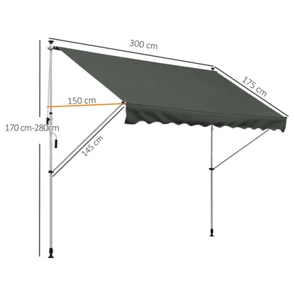 (3x1.5m) - Adjustable Aluminium Frame Awning Canopy - Grey