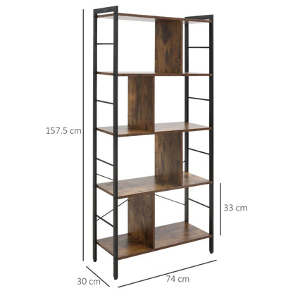 Industrial Style 5-Tier Bookcase Storage Display Unit with 8 Sections