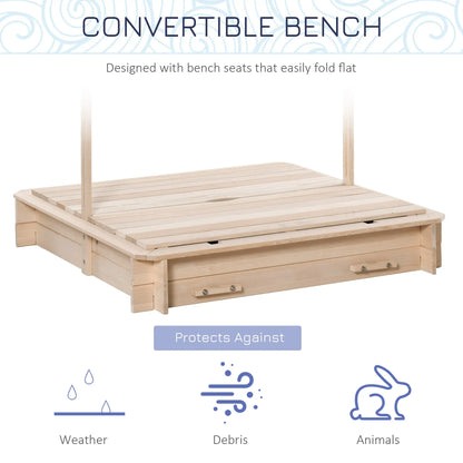 Kids Square Wooden Sandpit with 2 Benches and Adjustable Canopy - Navy