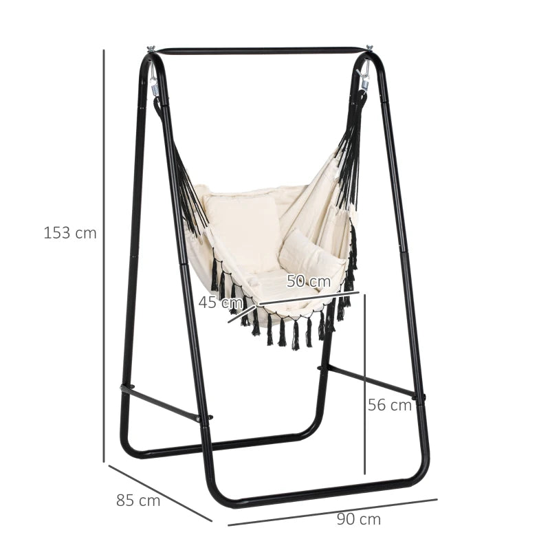 Hammock Swing Seat Chair with White Cushion with Contrast Tassels