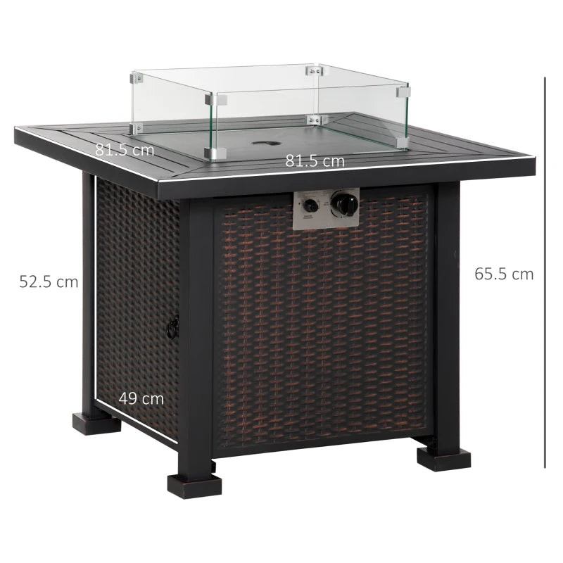 50000 BTU - Square Propane Gas Smokeless Fire Pit Table with Glass Screen - Black