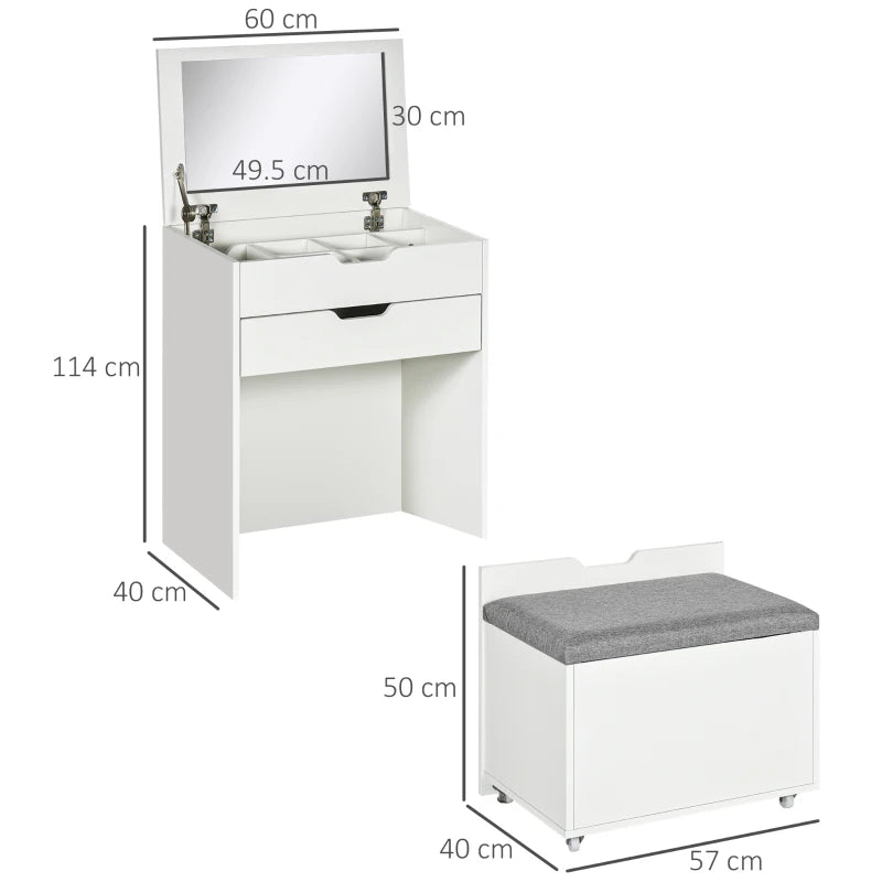 Slimline Dressing Table with Built in Vanity Mirror Drawer and Hidden Compartments for Bedroom