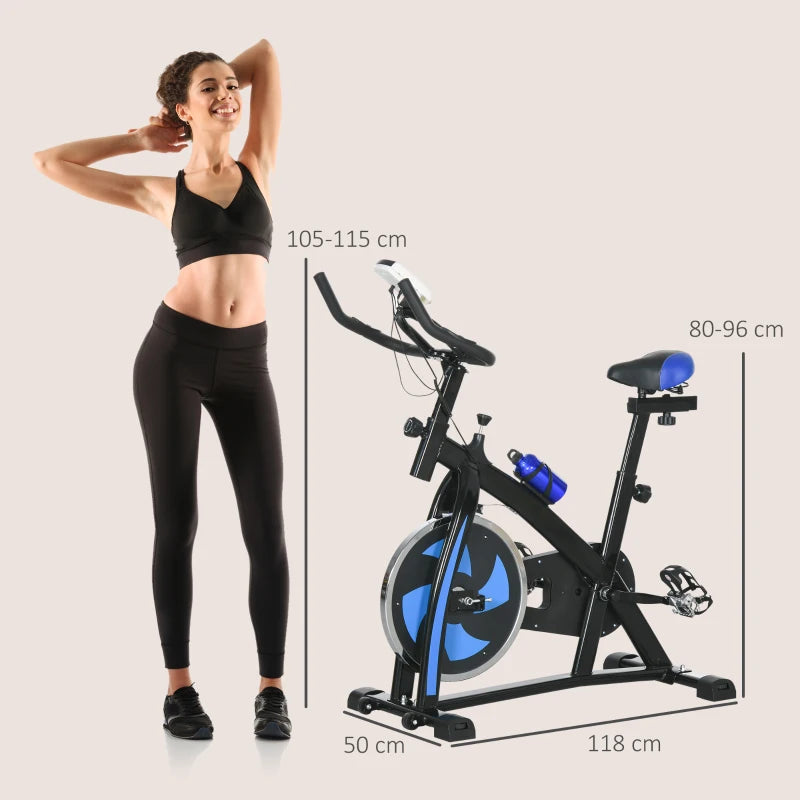 Belt Driven Stationary Cycling Exercise Bike with Adjustable Seat and Resistance - Blue / Black