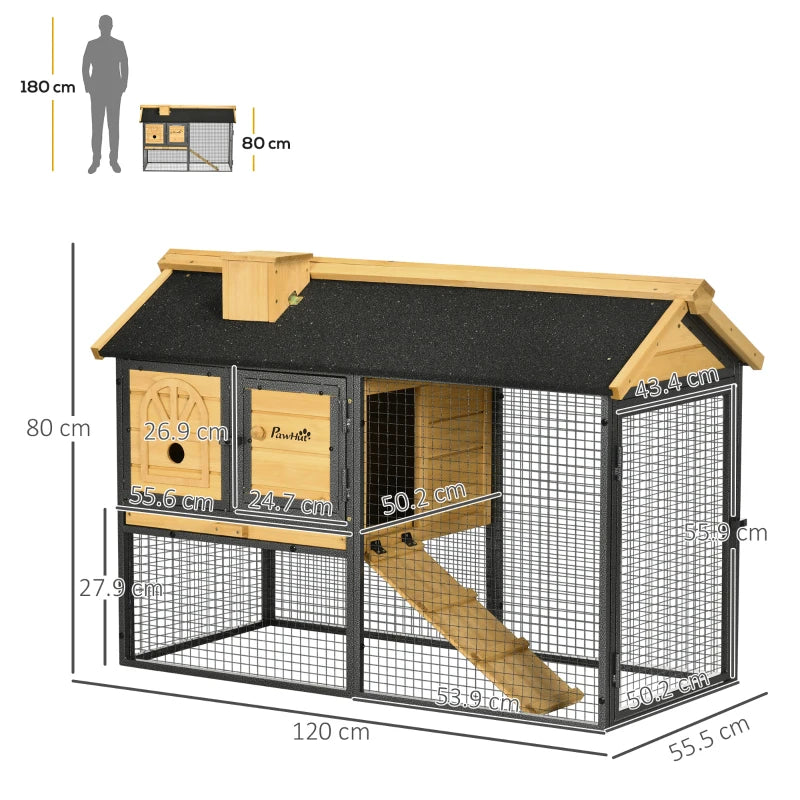 Home Style Rabbit Hutch with Ramp and Asphalt Roofing