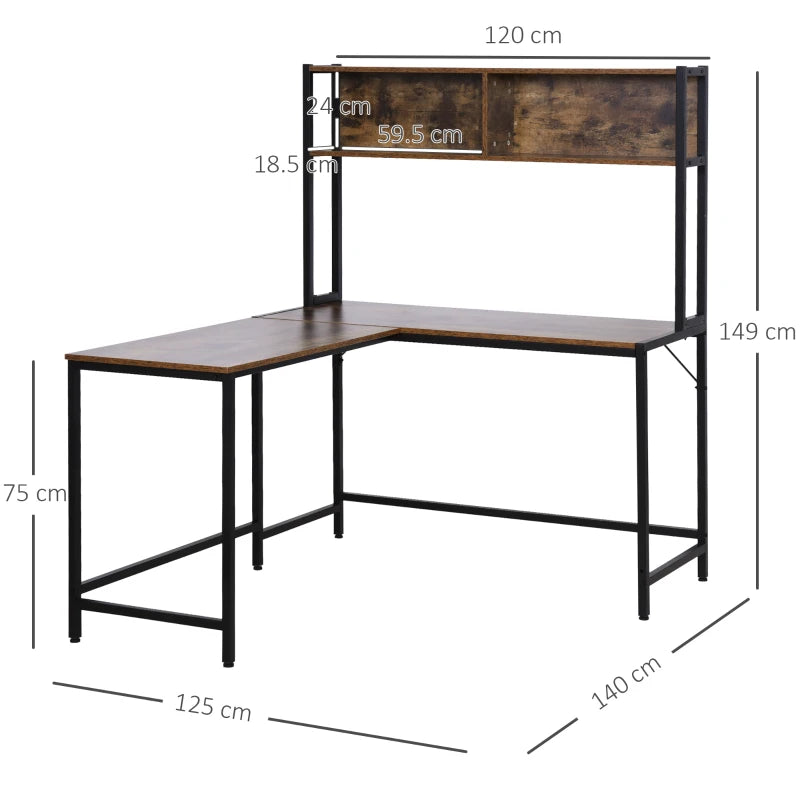 L-Shaped Industrial Style Office Desk with Storage Shelf