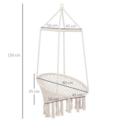 Macrame Rope Knitted Style Hanging Half Moon Chair with Hanging Tassels