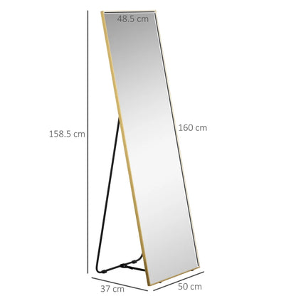 Ultra Slim Bezel Wide Full Length Mirror - Freestanding or Wall Mounted - Gold Tone Bezel