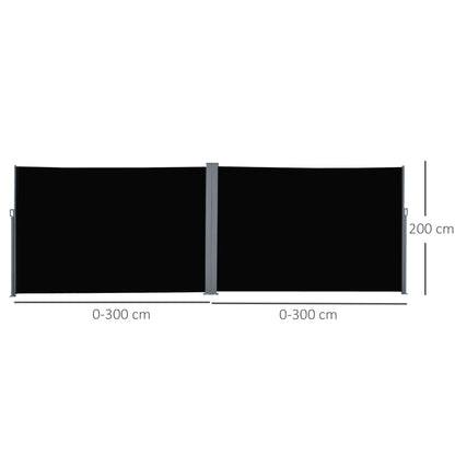 (6x2m) Retractable Sun Side Awning / Privacy Screen Divider - Black