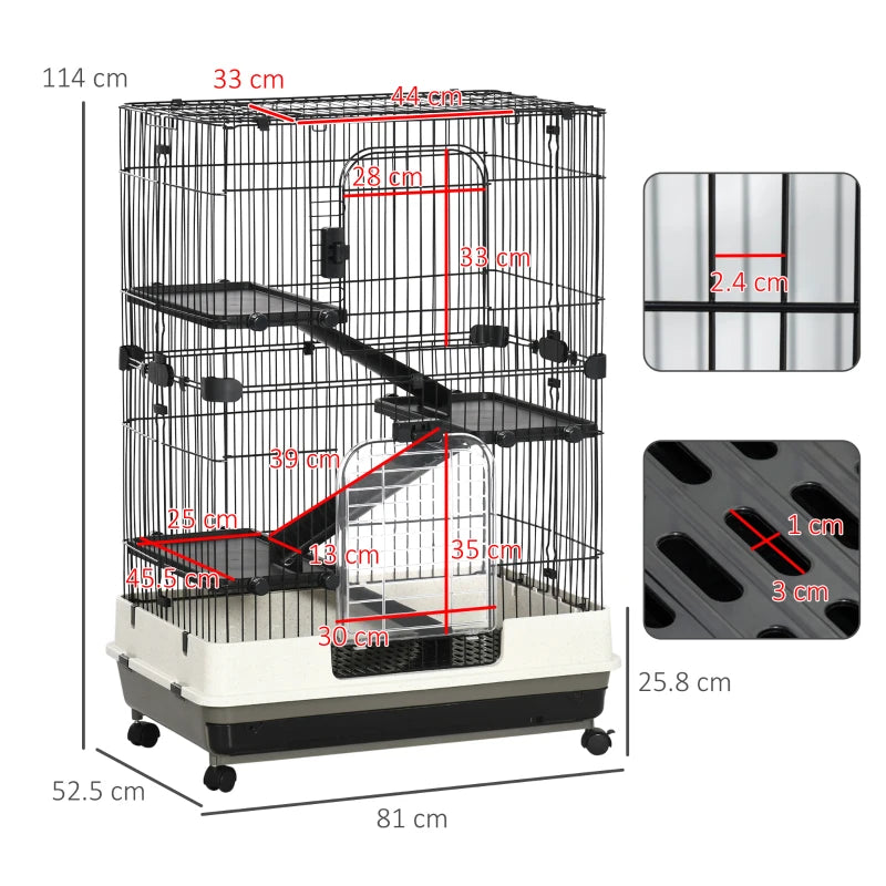 Portable - 4-Tier - Small Animal Cage (Hamsters / Gerbils etc) - Black