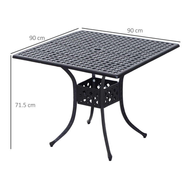 Large Square Cast Aluminium Bistro Style Table (Parasol & Chairs Not Included)