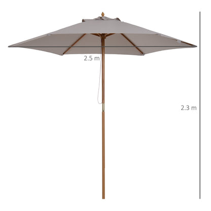 2.5m - Wooden Garden Parasol Outdoor Canopy Sun Shade for Patio - Cloud Grey