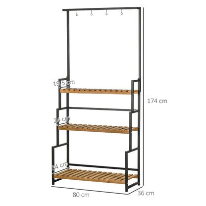 3-Tier Industrial Style Plant Stand / Flower Rack Shelf with Hanging Hooks