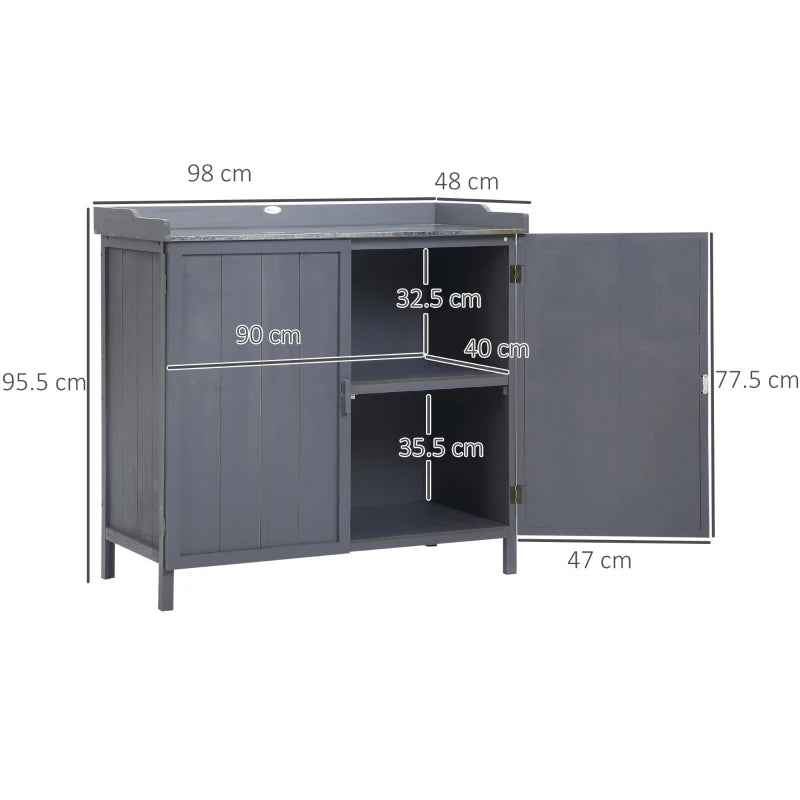 Garden Sidetable Multi-Use Storage Cabinet / Tool shed / Potting Table with Galvanised Table Top