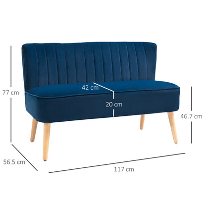 Modern Velvet Double Seat Sofa with Wood Frame Feet - Navy