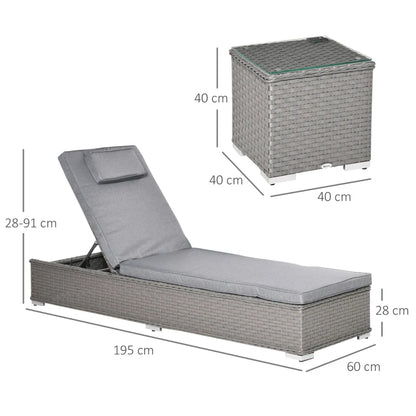 3-Piece Sun Lounger Set - 2 Sun Loungers with 5 Position Tilt Angle and Table