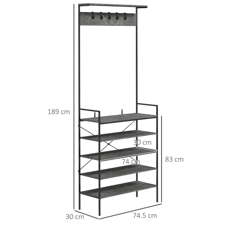 Freestanding Steel Frame Kitchen Bakers Rack with 5 Hooks and 5 Shelves