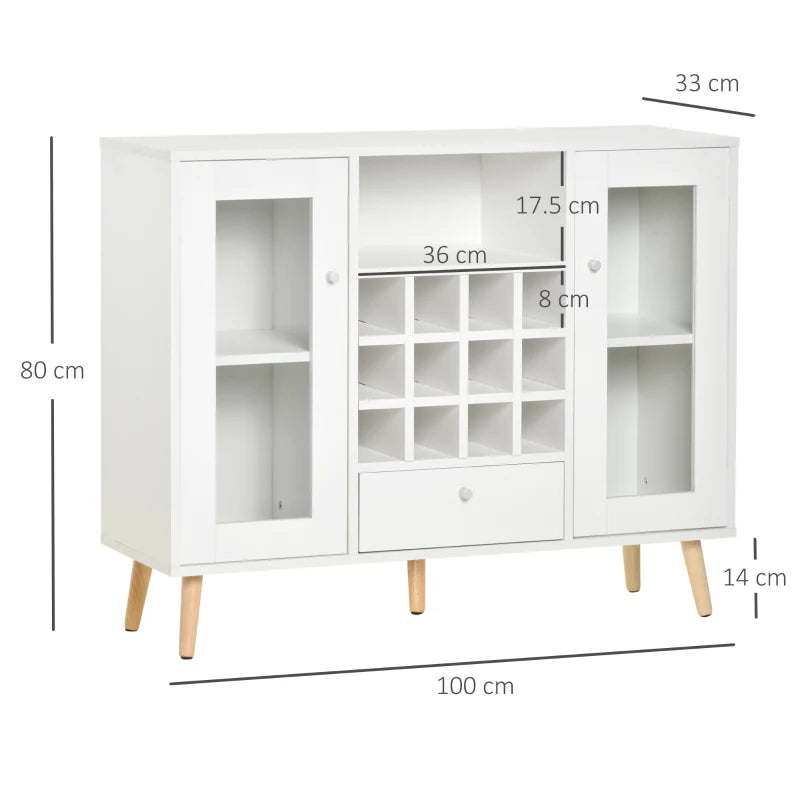 Side Unit Bar Storage Centre with Clear Display Cupboard, Drawer & 12 Bottle Wine Rack