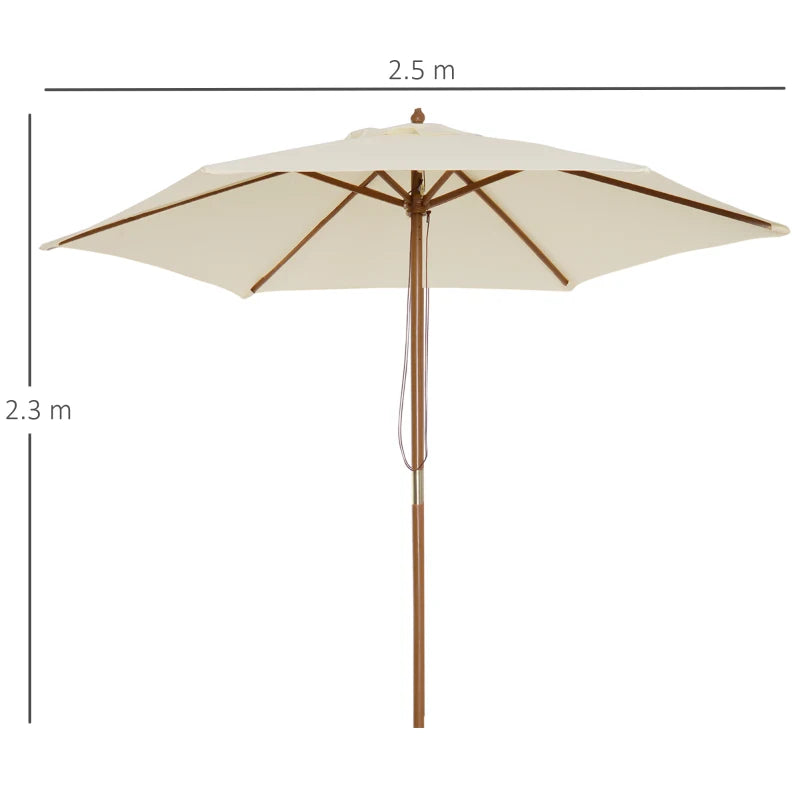 2.5m - Wooden Garden Parasol Outdoor Canopy Sun Shade for Patio - Cream