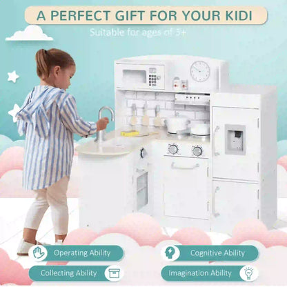 Kids Kitchen Playset with Tap, Fridge and Microwave - White