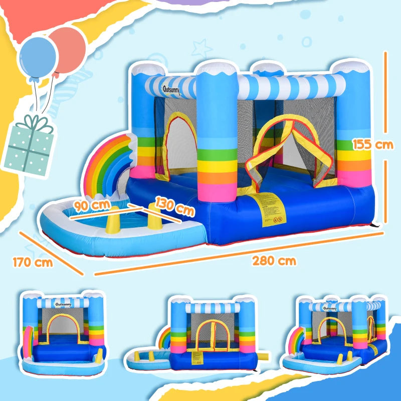 (2.8 x 1.7 x 1.55m) - Kids Trampoline Bouncy Castle with Pool Side Attachment