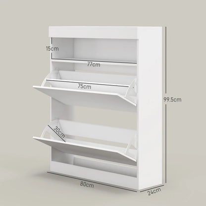 (16 Pair) Freestanding or Wall Mounted Shoe Storage Organiser with Open Style Shelf - White