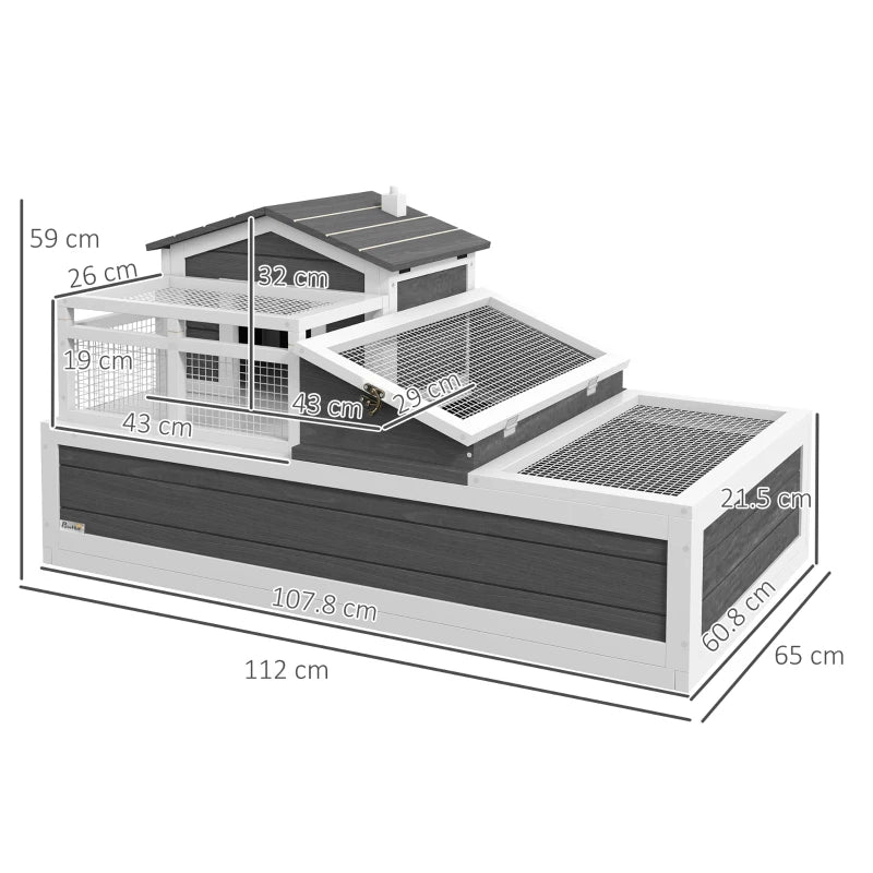 Wooden Tortoise House Style with Balcony, Tray and Roofing - Dark Grey / White