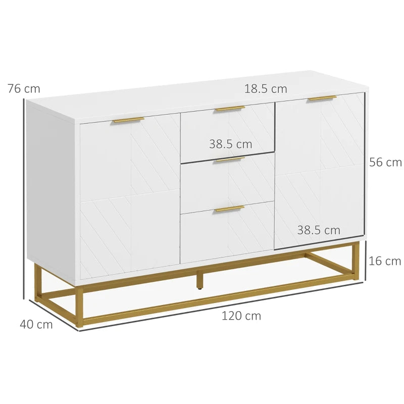 Embossed Storage Cabinet / Freestanding Cupboard with 3 Drawers & 2 Cupboards