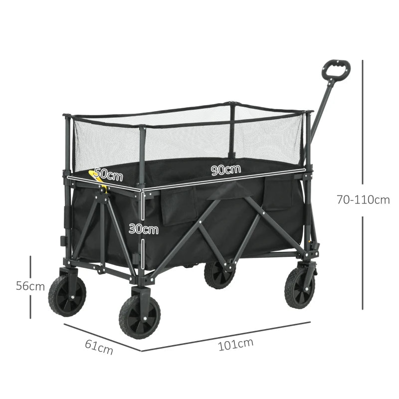 180 Litre - Folding Garden Trolley with Extendable Mesh Side Wall Surrounding - Black