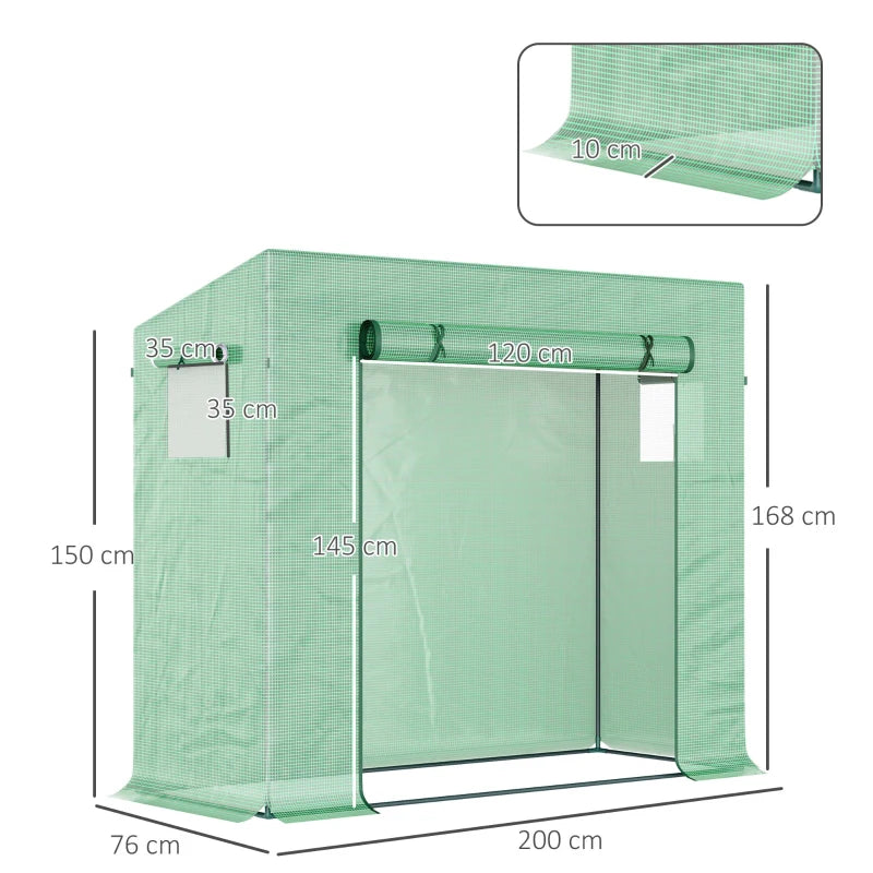 Slimline Walk-In Greenhouse with Steel Frame & 2 Windows