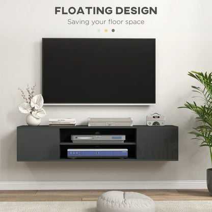 Slate Grey - Floating Media Center / TV Stand with Open Shelving and Storage Cupboards