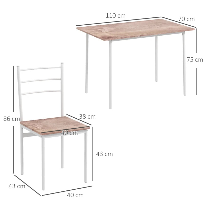 Compact - 4 Seater Dining Table with Steel Frame Table and 4 Chairs - Wood Effect / White